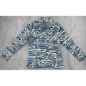 Chicos Jacket Womens 0 US Small 4 Button Aztec Western Bohemian Lightweight Blue